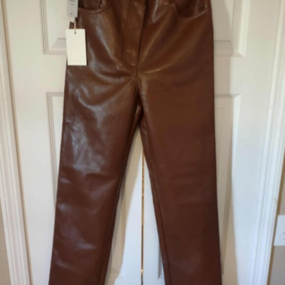 NWT Wilfred Melina Faux Leather Brown High Rise Straight Leg Pants Size 4 $148. - Picture 2 of 7